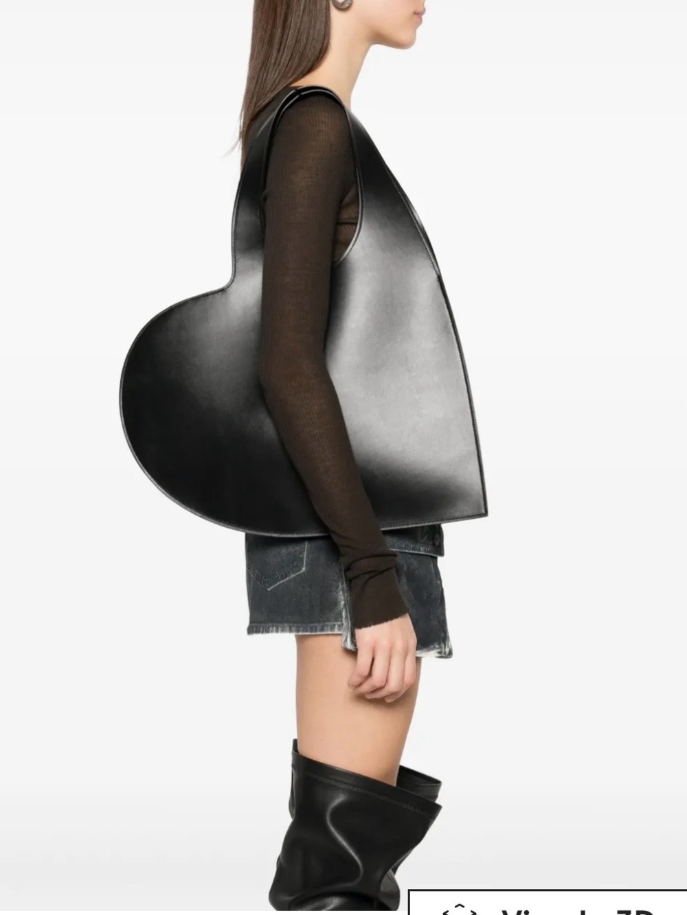 🖤 Sleek Faux Leather Heart Tote Bag – Excellent Condition! 🖤